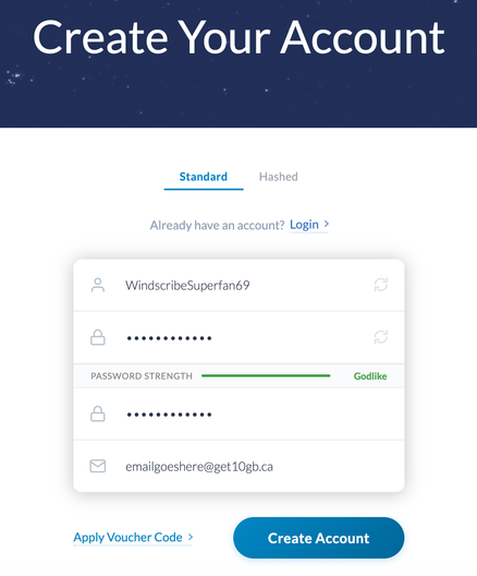Account Registration example
