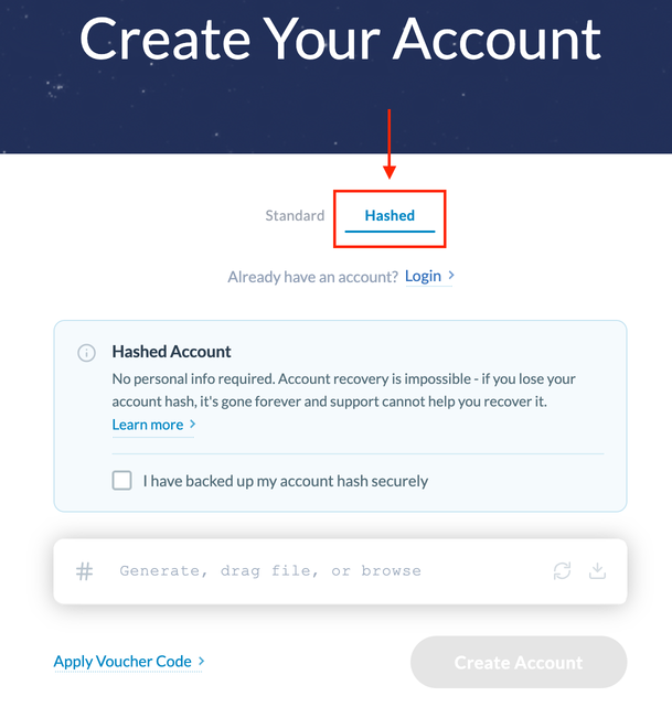 Create Hashed Account